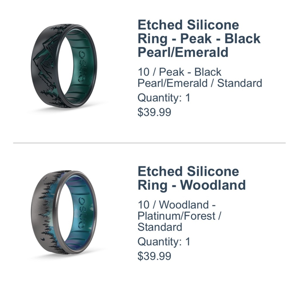 Enso - Two size 10 men’s Silicone Rings - Black and Green
